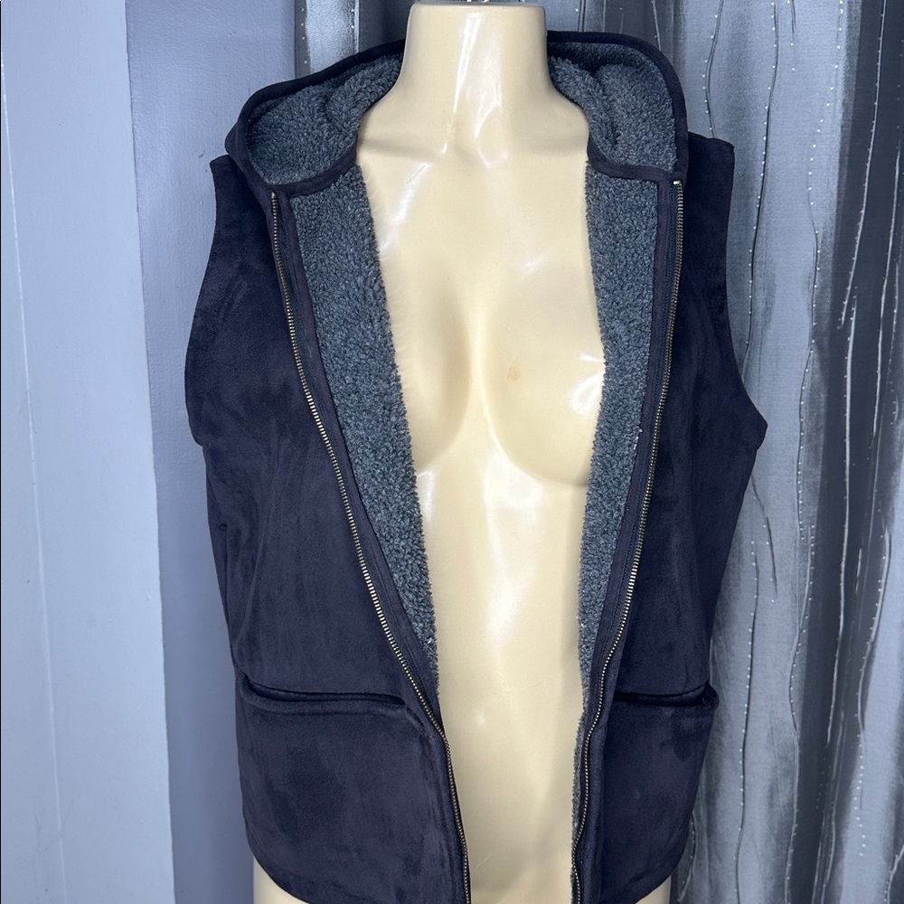 Lauren Ralph Lauren Sz L Women’s Solid Black Fleece Lined Full Zip Hooded Pocket - Picture 6 of 7